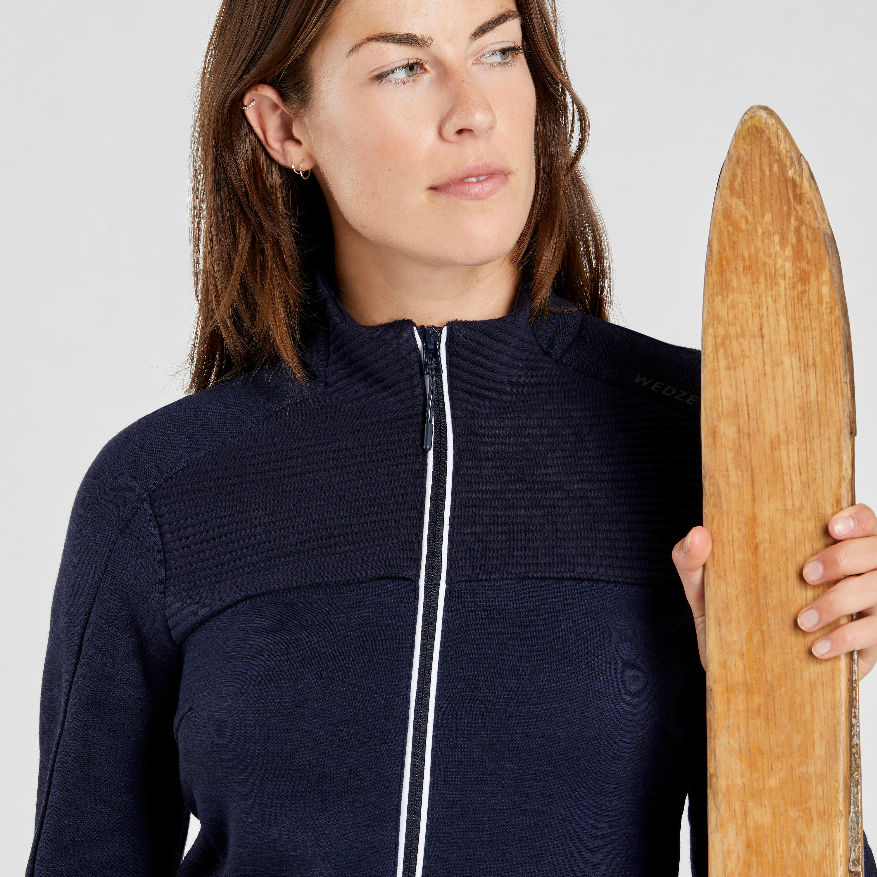 Midlayer voor skiën 500 dames warm en ademend merinowol marineblauw 7/7