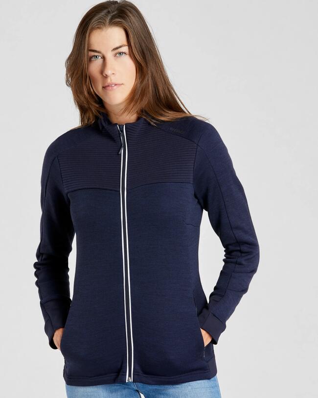 Fleecevest voor skiën dames 500 warm merinowol - Marineblauw/wit