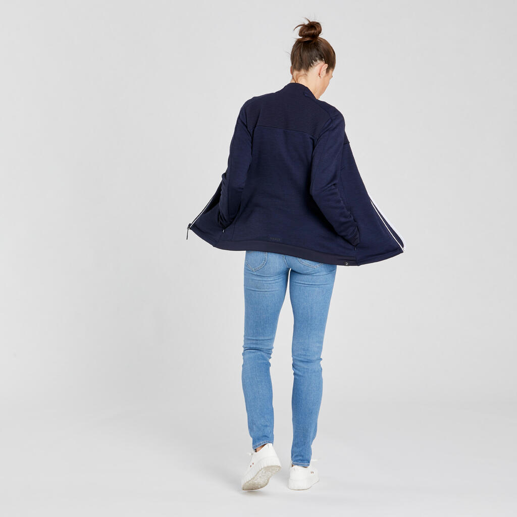 CHAQUETA DE SKI MUJER LANA MERINA CÁLIDA Y TRANSPIRABLE 500 WARM AZUL MARINO 