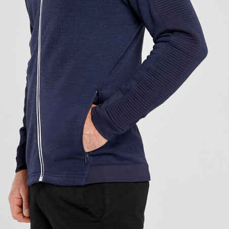 Ανδρικό μπουφάν Fleece από μαλλί Merino για σκι 500 Ζεστό - Μπλε μαρίν/Λευκό