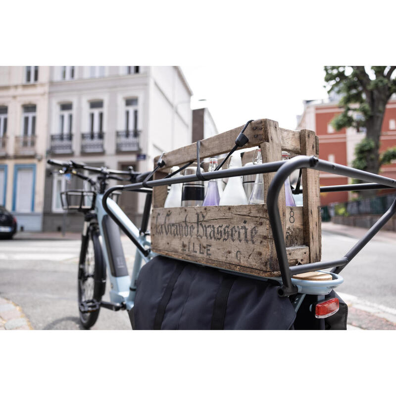 Bicicleta de carga cargobike eléctrica longtail carga trasera Elops R500 azul