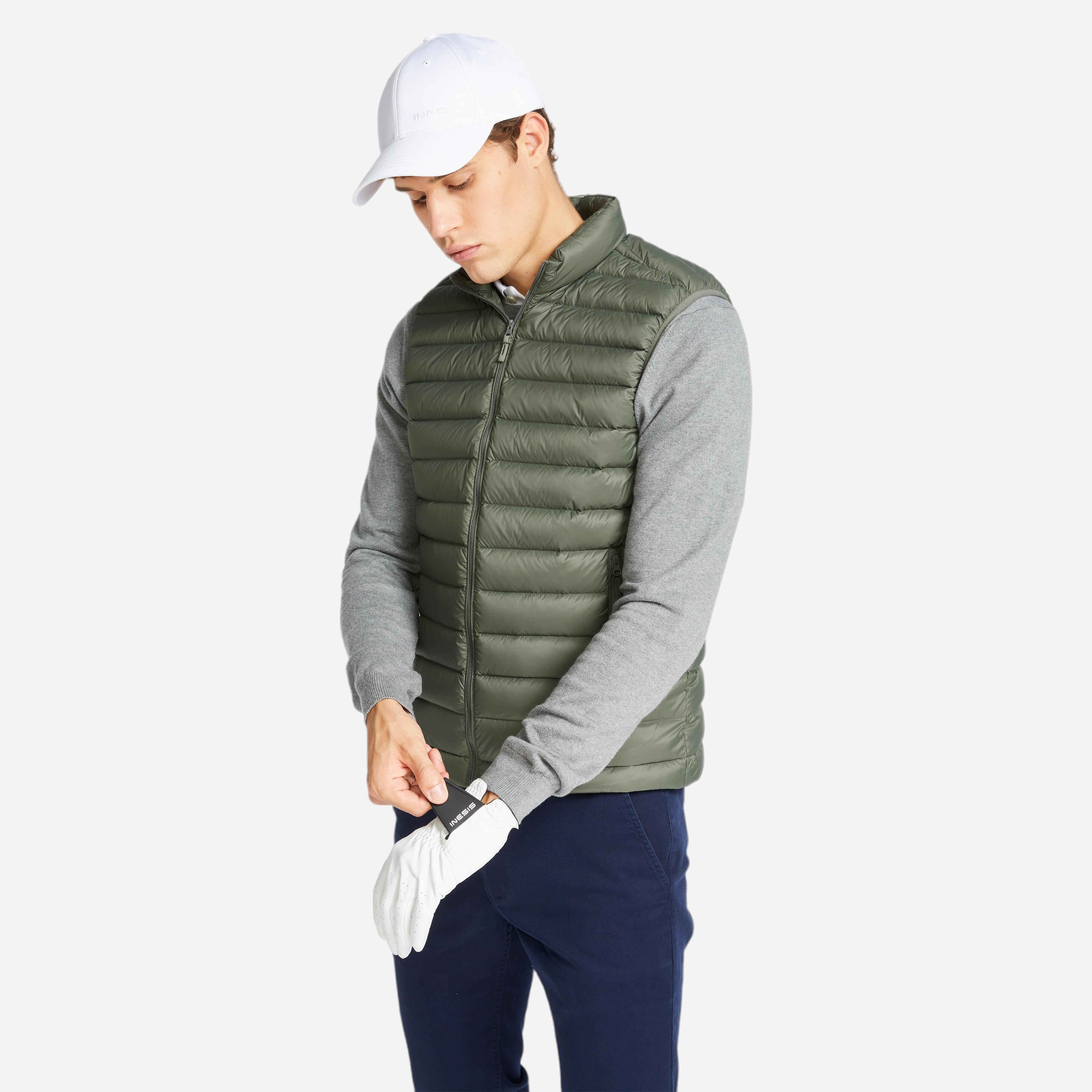 Men's sleeveless down golf jacket - MW500 khaki