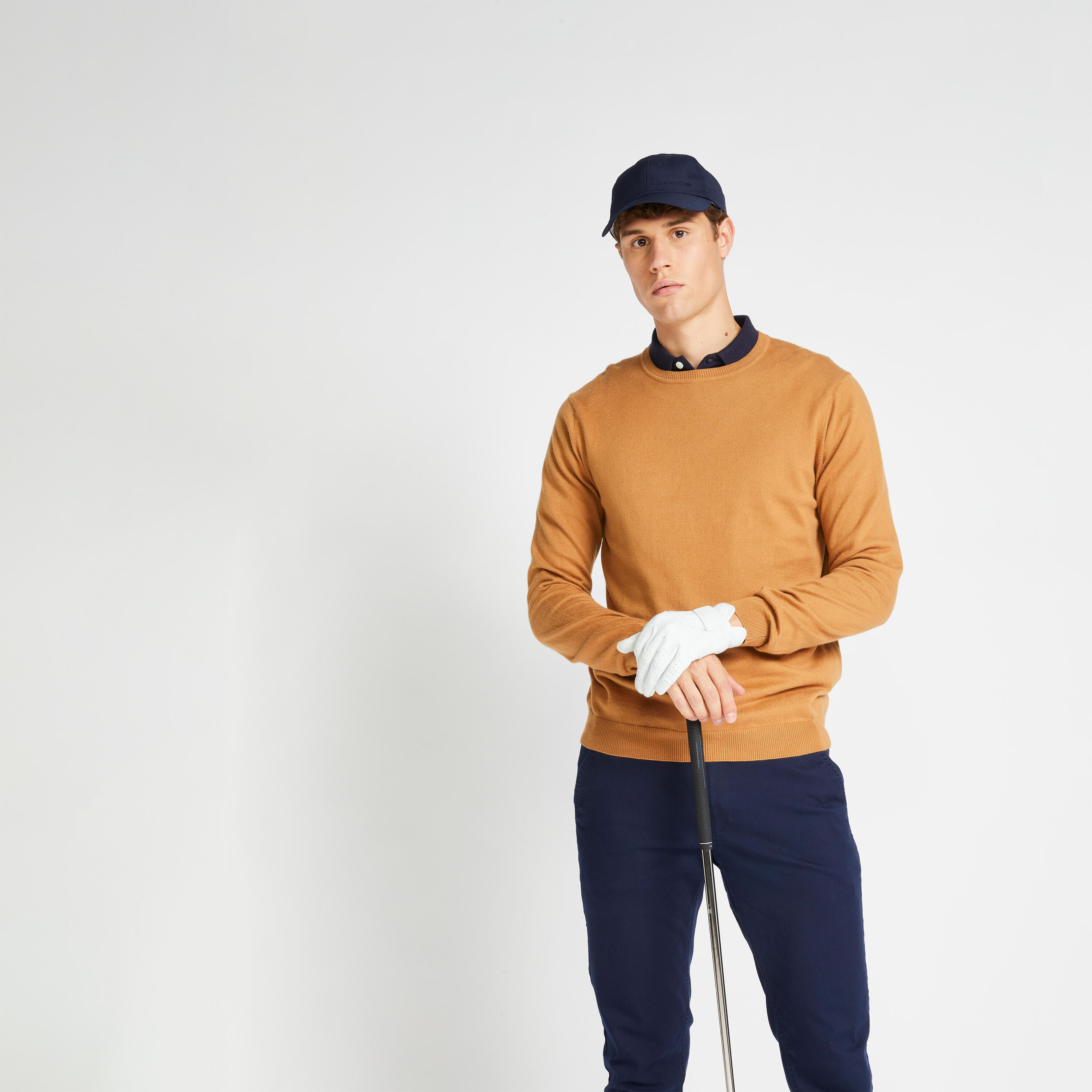 INESIS Men's crew-neck golfing pullover MW500 - hazelnut