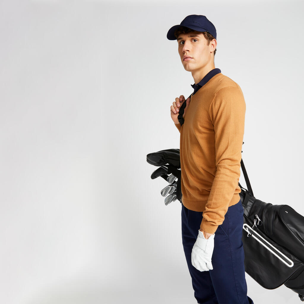 Men's golf V-neck pullover MW500 - hazelnut