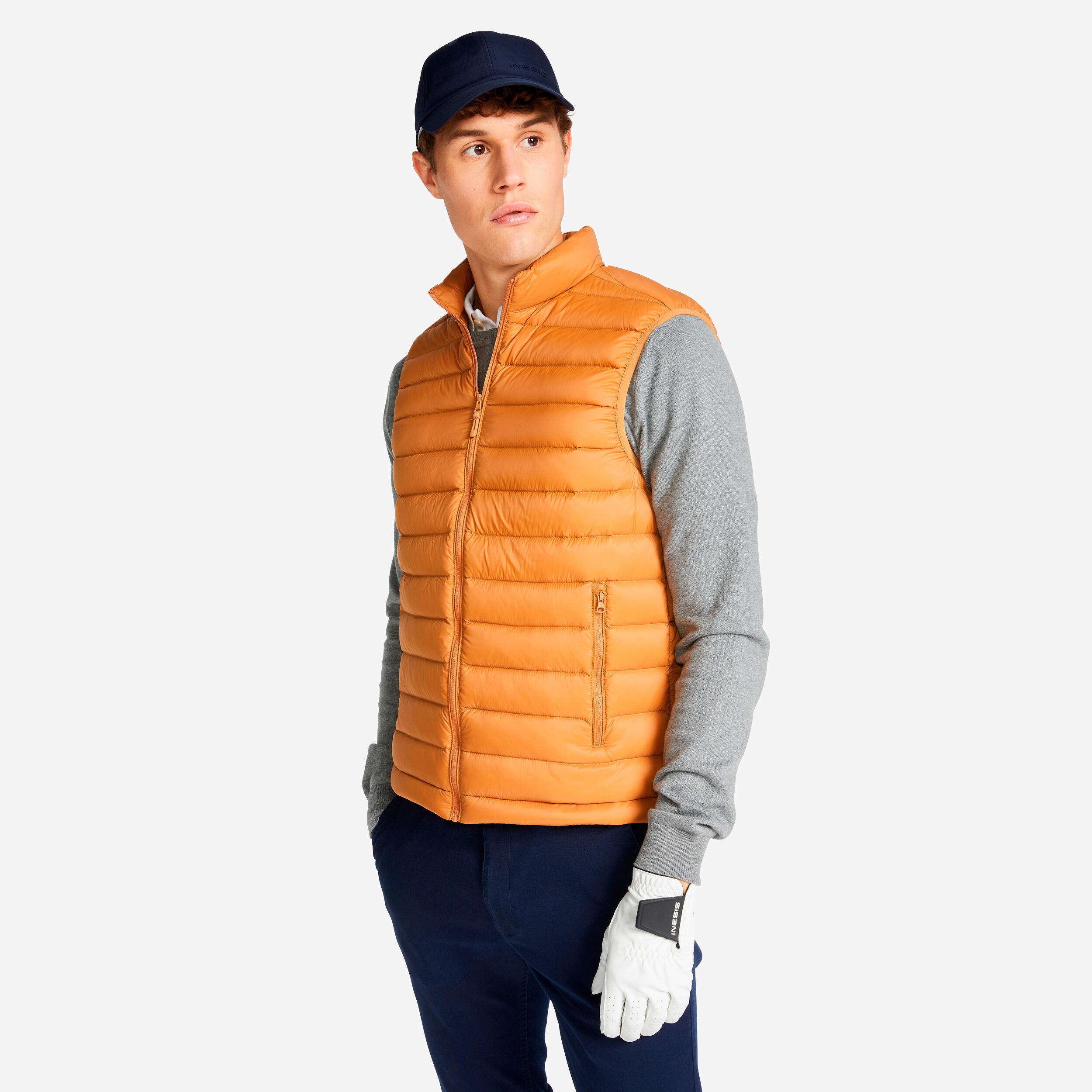 Men's sleeveless down golf jacket - MW500 hazelnut 1/10