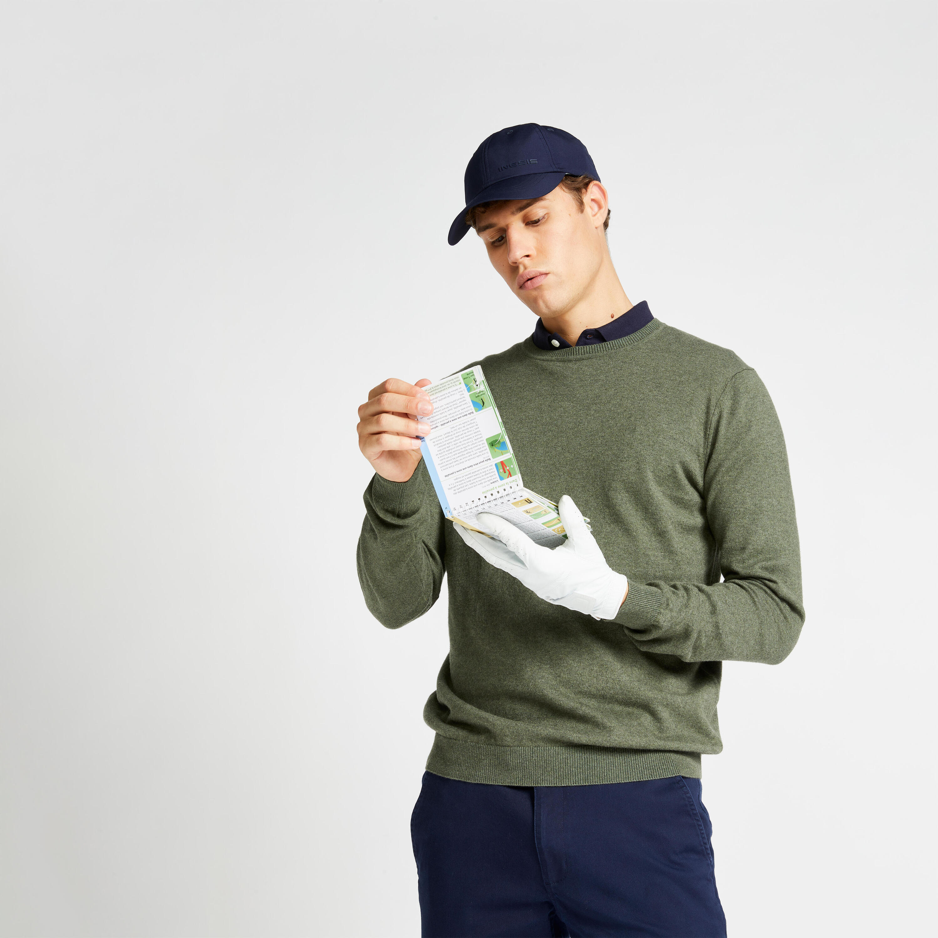 INESIS Men's Crew-neck Golfing Pullover MW500 Khaki