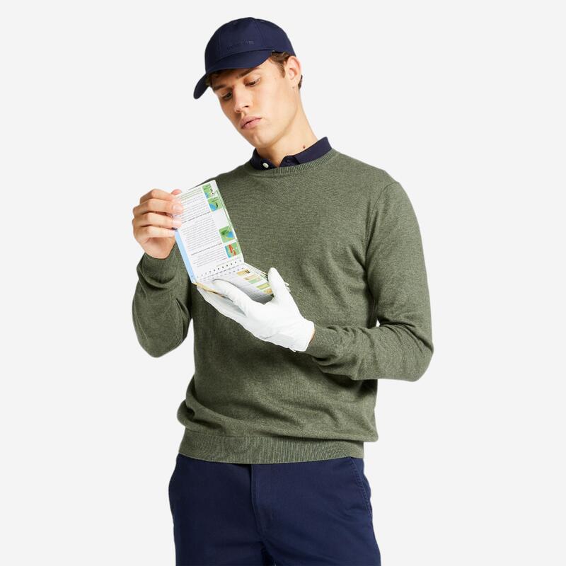 Pull de golf col rond homme MW500 olive noire