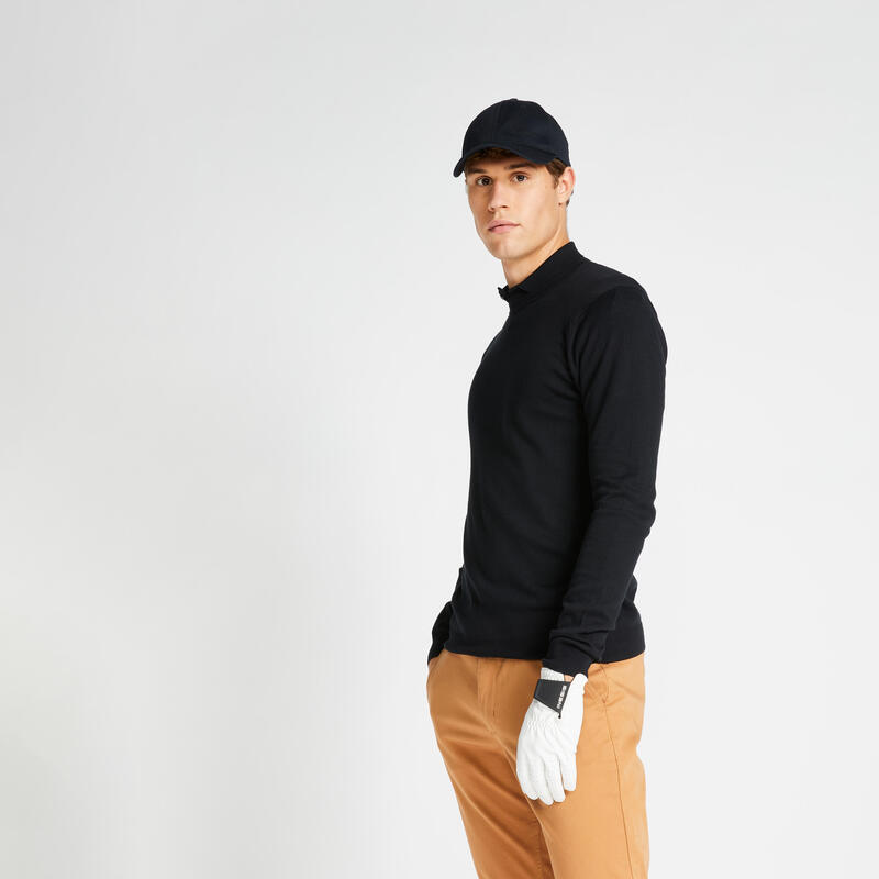 Pánský golfový svetr s kulatým výstřihem MW500 černý