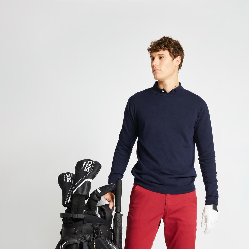 Men's golf crew neck pullover MW500 navy blue