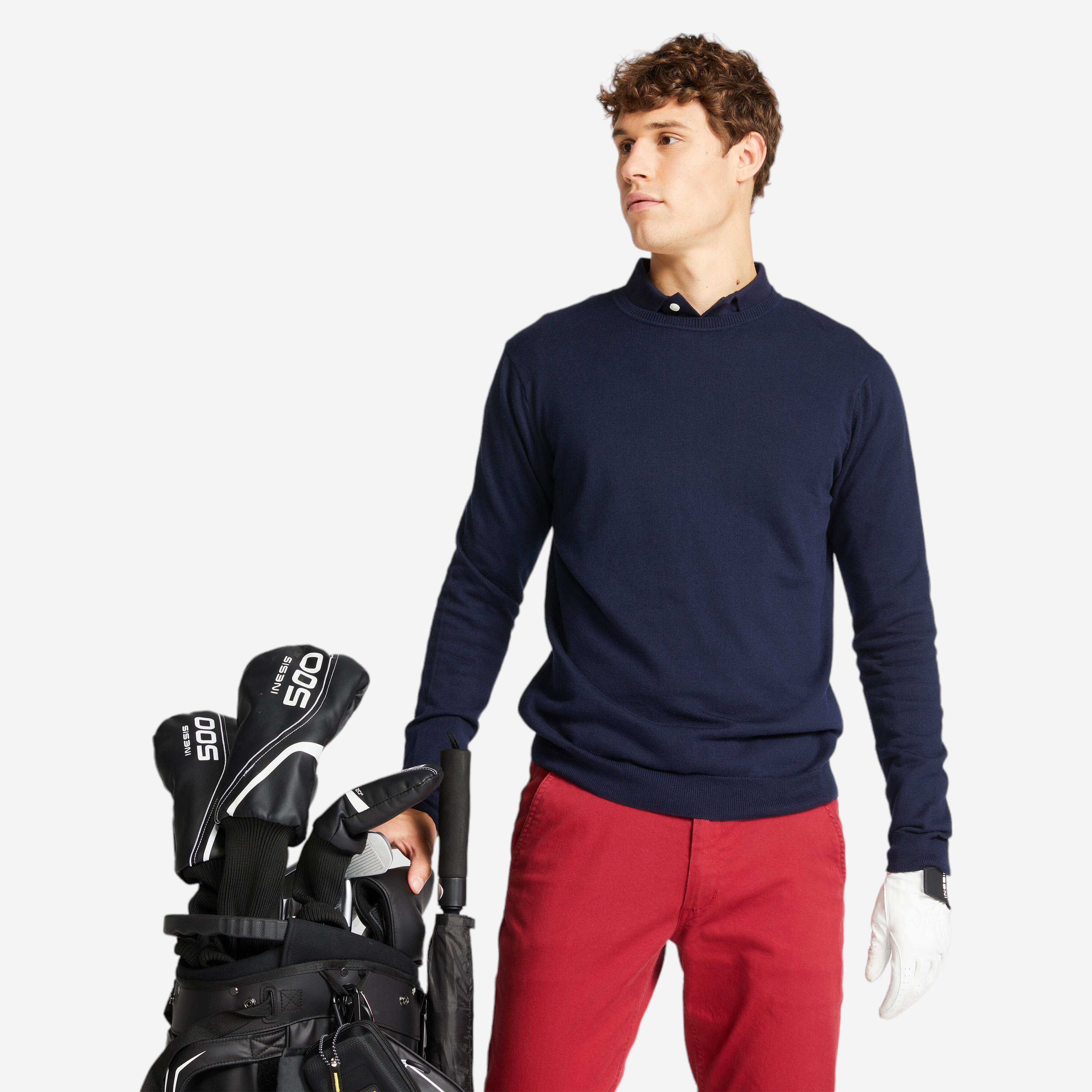 Maglia da golf MW500 blu navy da uomo con scollo rotondo