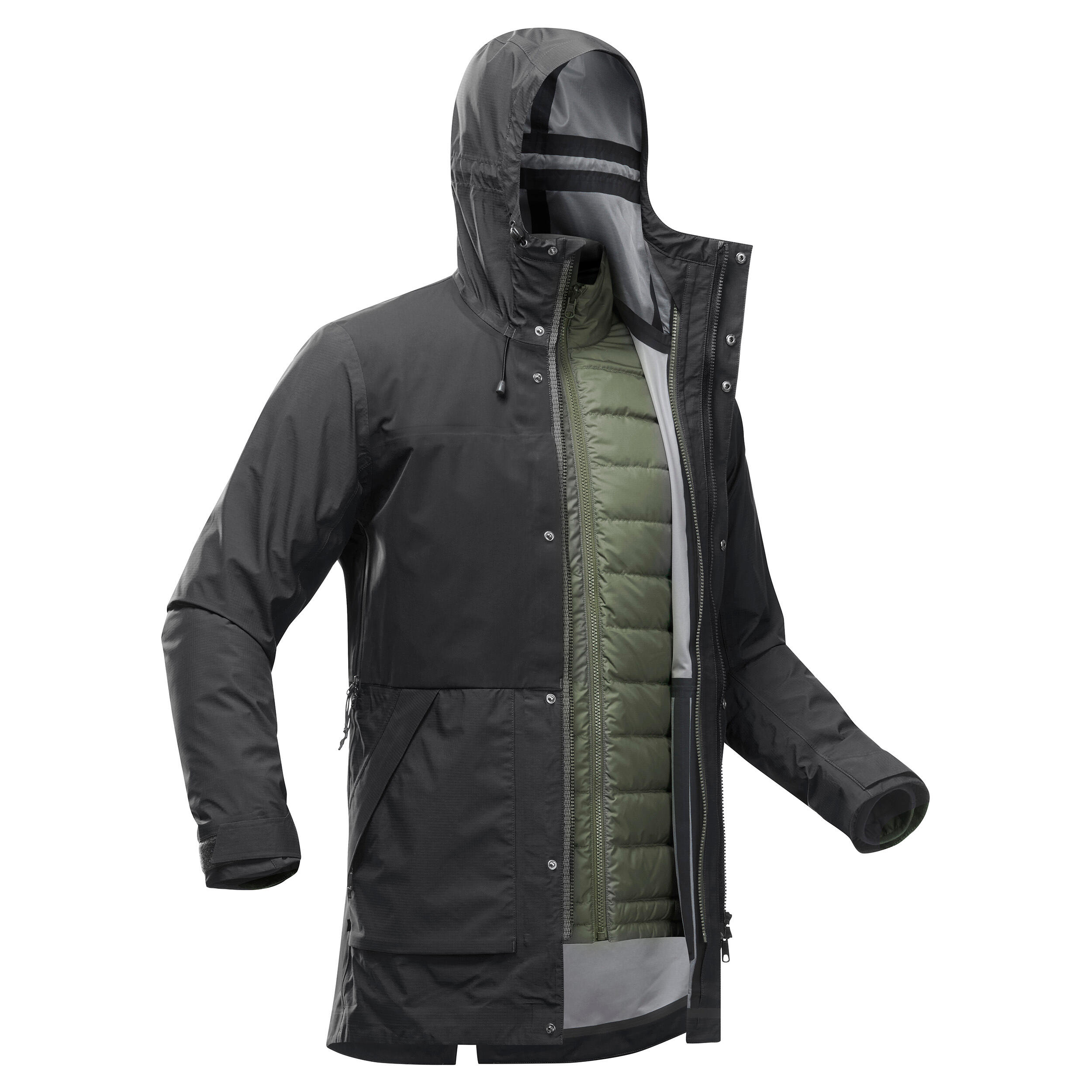Men’s 3-in-1 Waterproof Travel Trekking Jacket Travel 900 Compact -10°C - Black  3/18