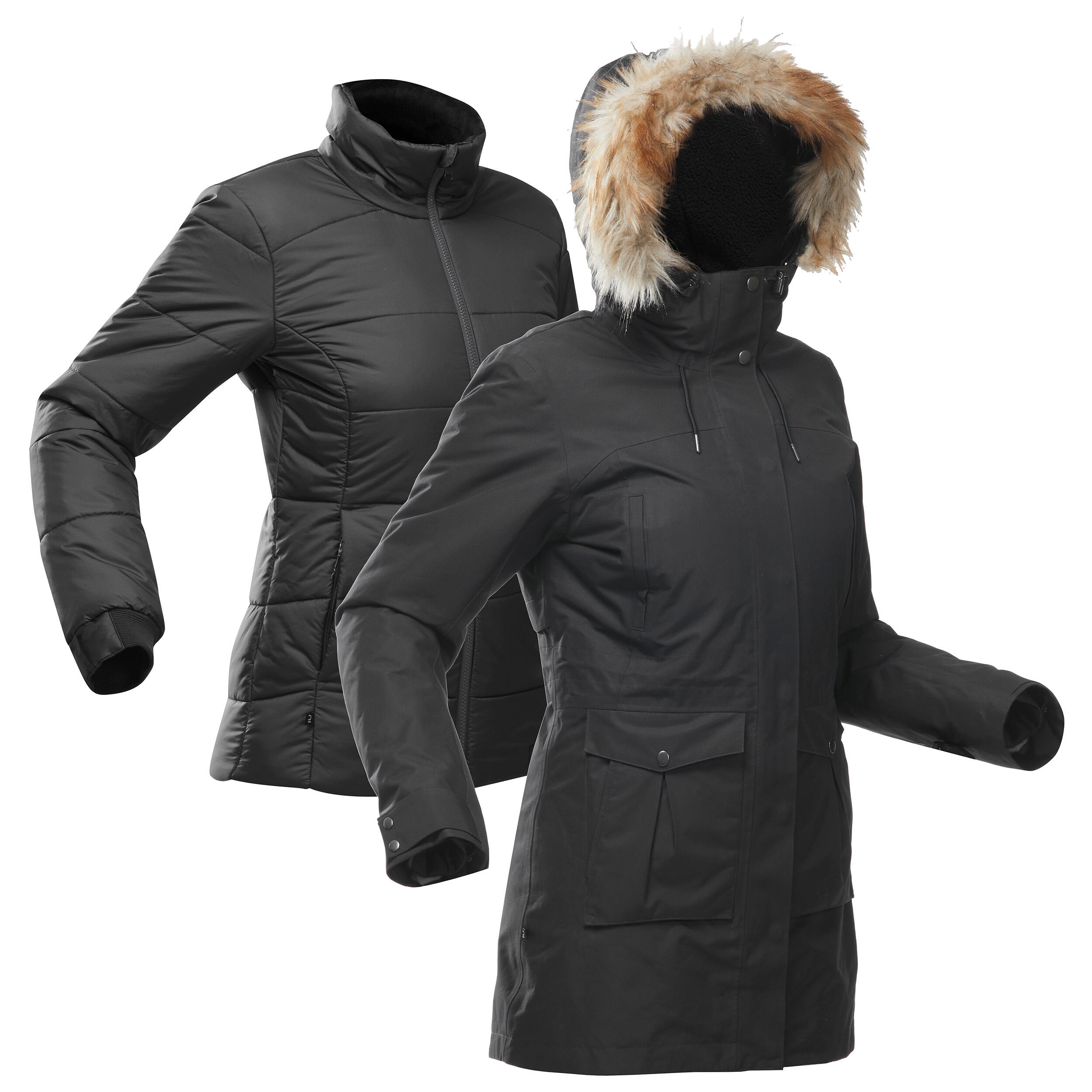 FORCLAZ Women's 3-in-1 Waterproof Travel Trekking Jacket - Travel 900 Warm -15° - black