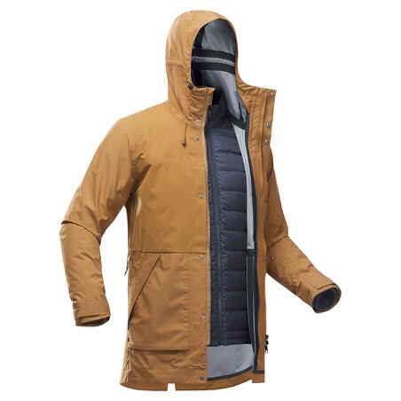 Men's 3-in-1 Waterproof Travel Trekking Jacket Travel 500 Down -10°C - Camel