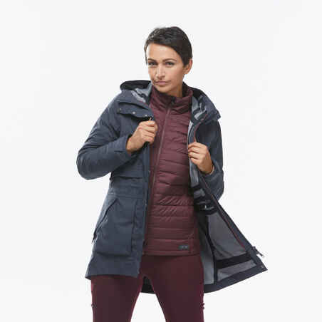 Women's waterproof 3in1 Travel trekking jacket - Travel 900 compact -10° - Navy