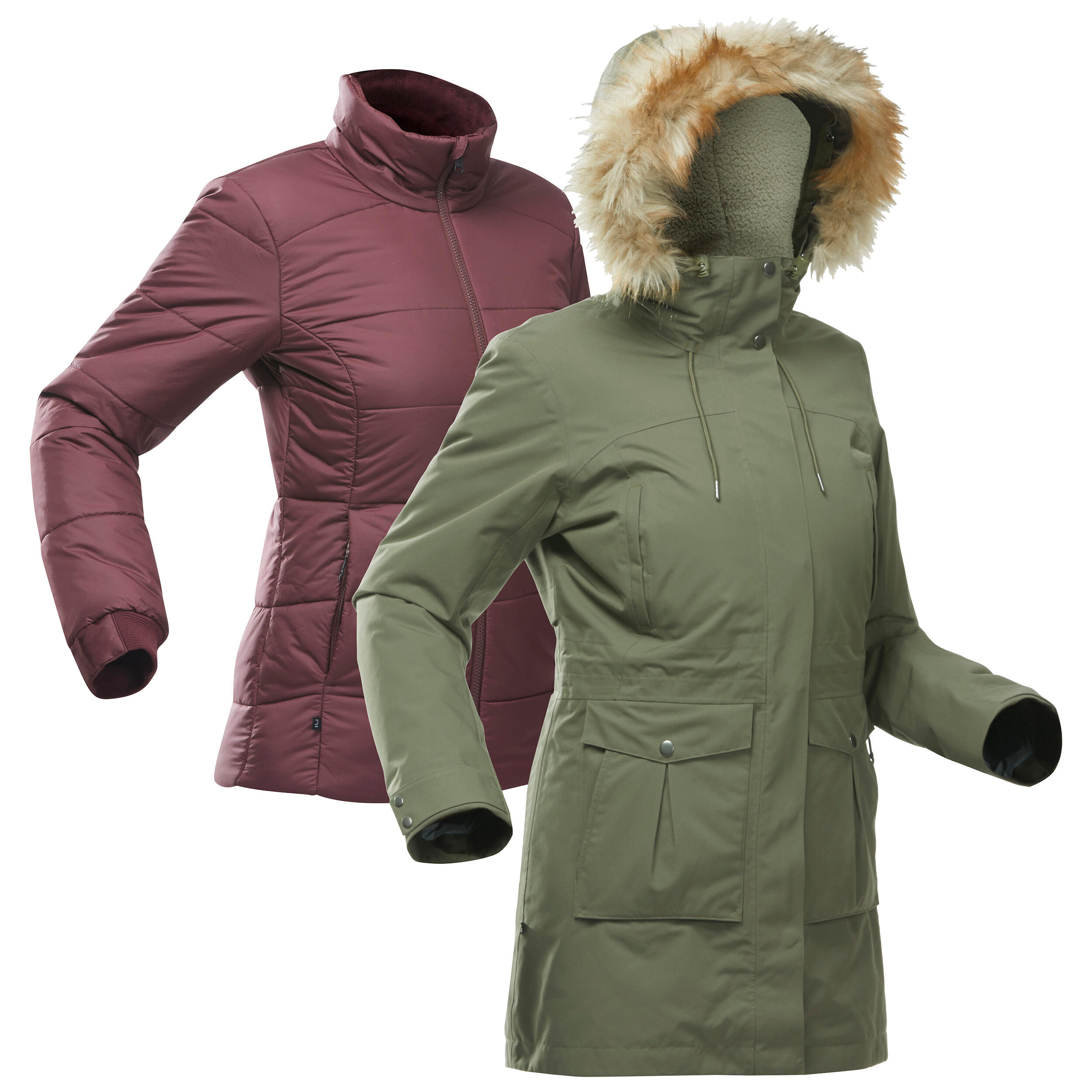 Women's 3-in-1 Waterproof Travel Trekking Jacket - Travel 900 Warm -15° - khaki 1/16