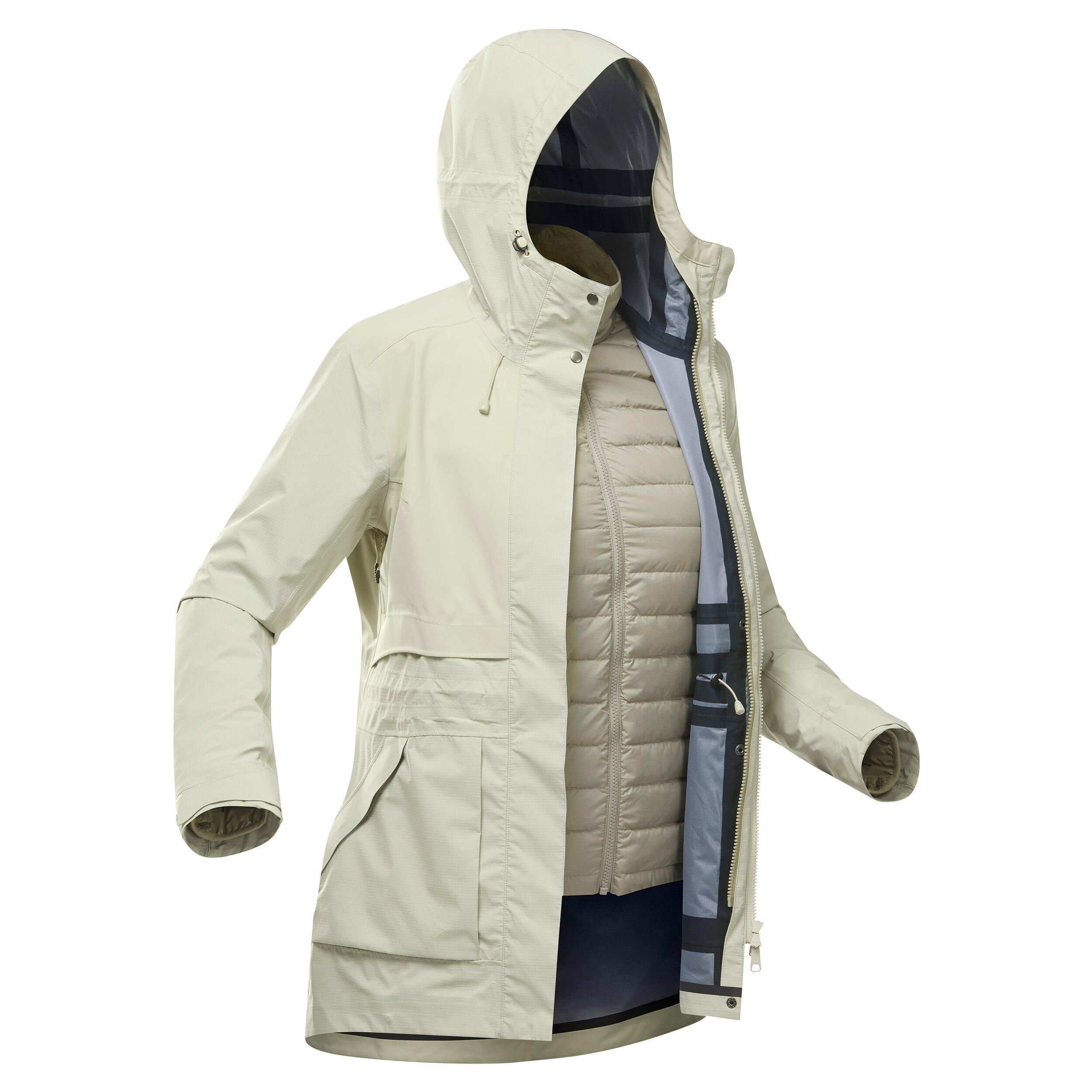 Women's waterproof 3in1 Travel trekking jacket - Travel 900 compact -10° - Beige 4/15