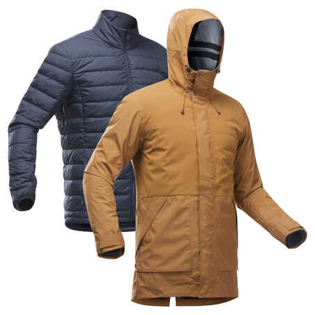 Men's 3-in-1 Waterproof Travel Trekking Jacket Travel 500 Down -10°C - Camel