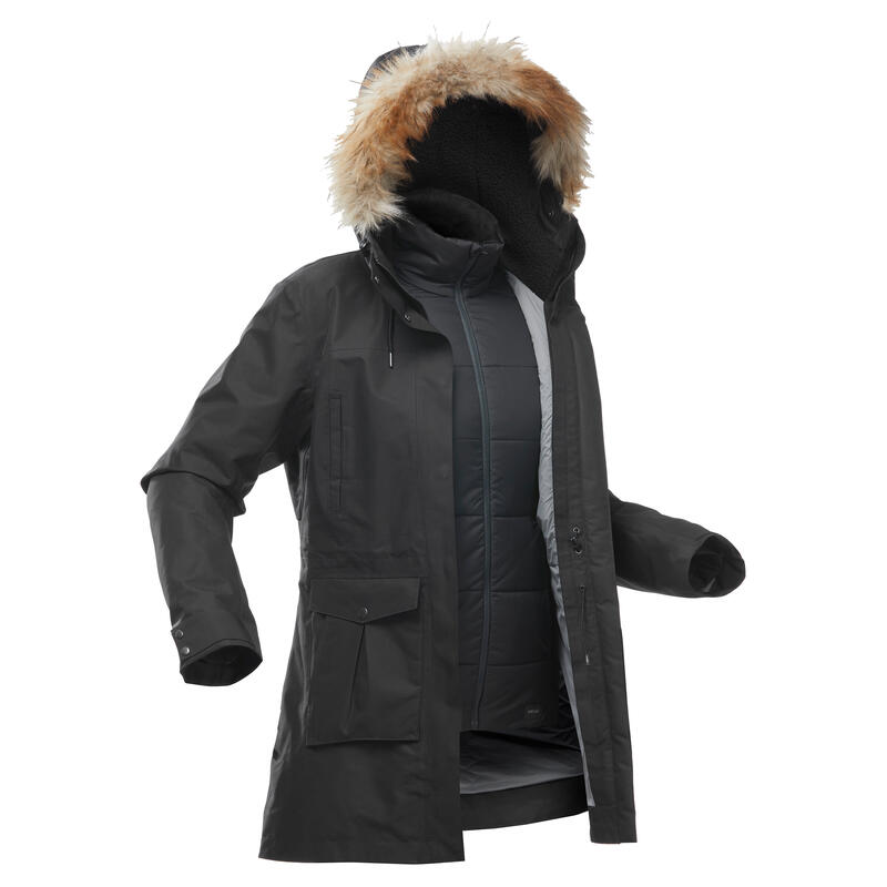 Waterdichte 3-in-1 jas voor backpacken dames Travel 900 Warm -15°C zwart