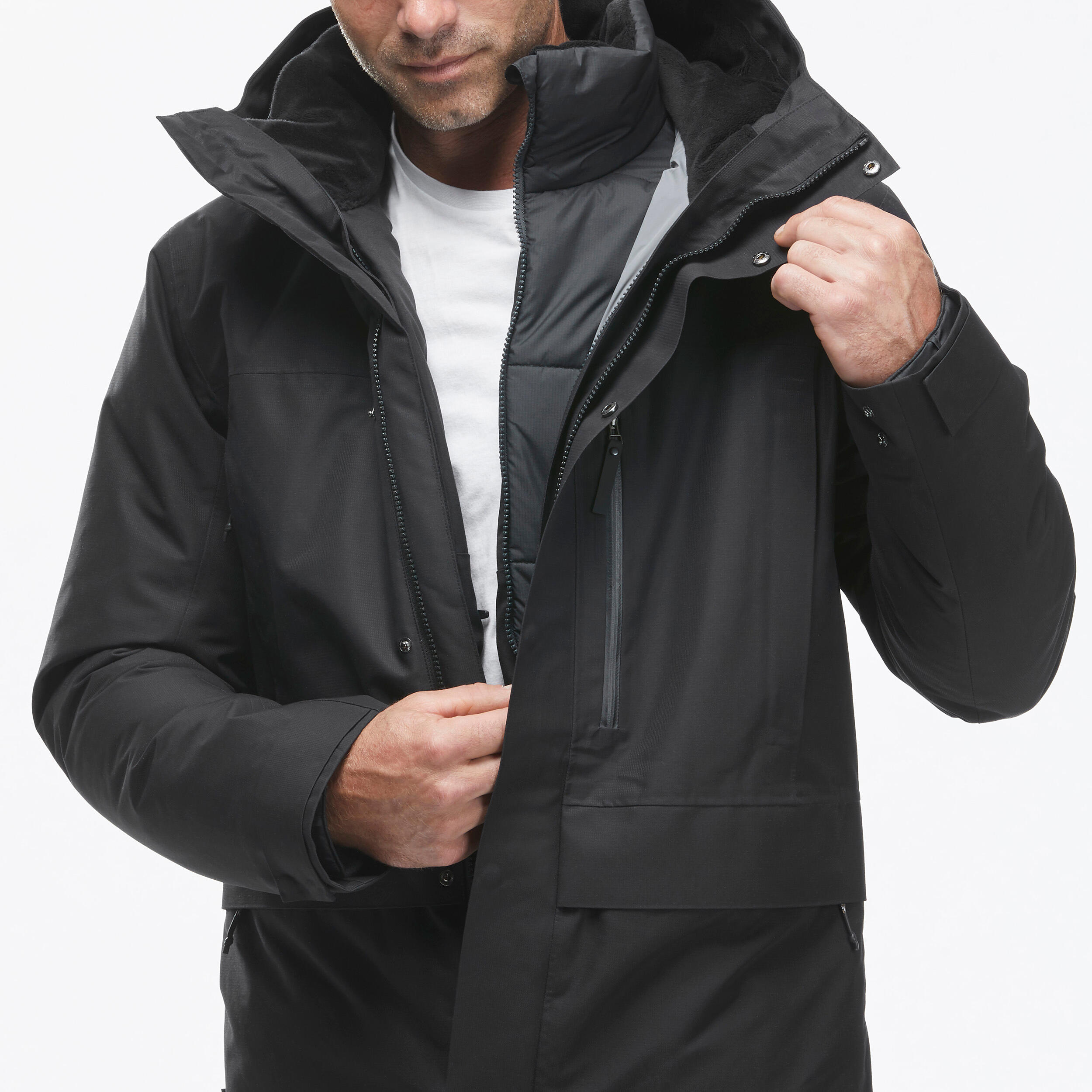 Men's 3-in-1 Waterproof Travel Trekking Jacket Travel 900 Warm -15°C - black  4/20