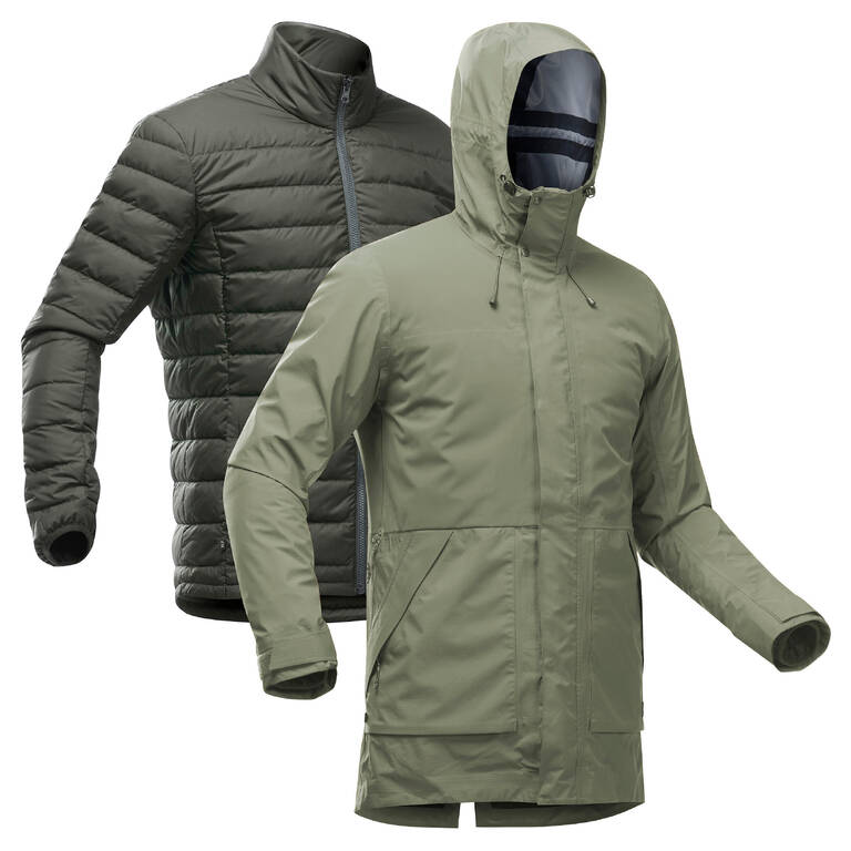 Men Travel Trekking 3-in-1 Waterproof Jacket Travel 900 -10Â°C - khaki