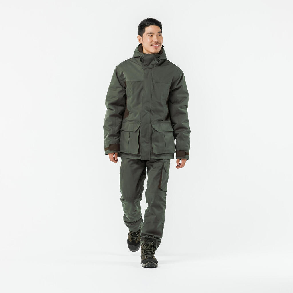 HUNTING WARM WATERPROOF JACKET 500 GREEN