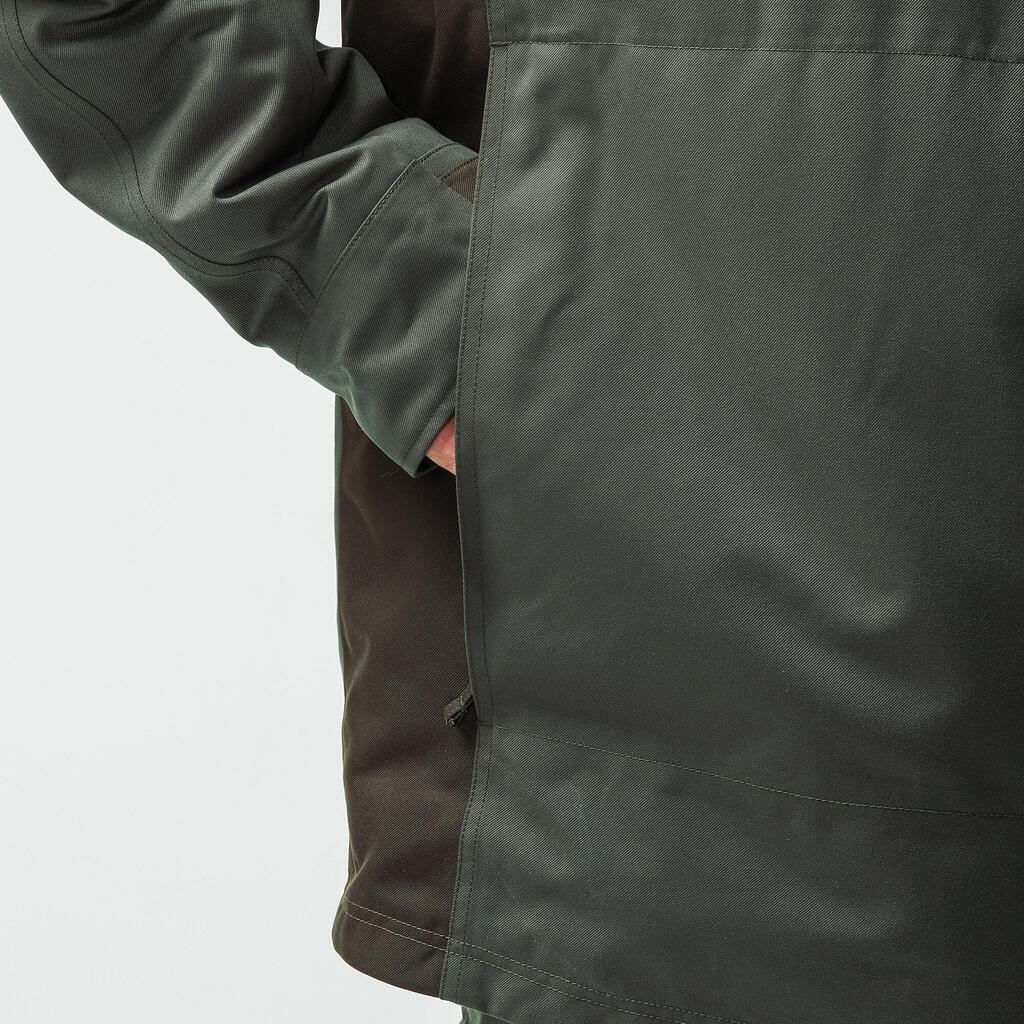 HUNTING WARM WATERPROOF JACKET 500 GREEN