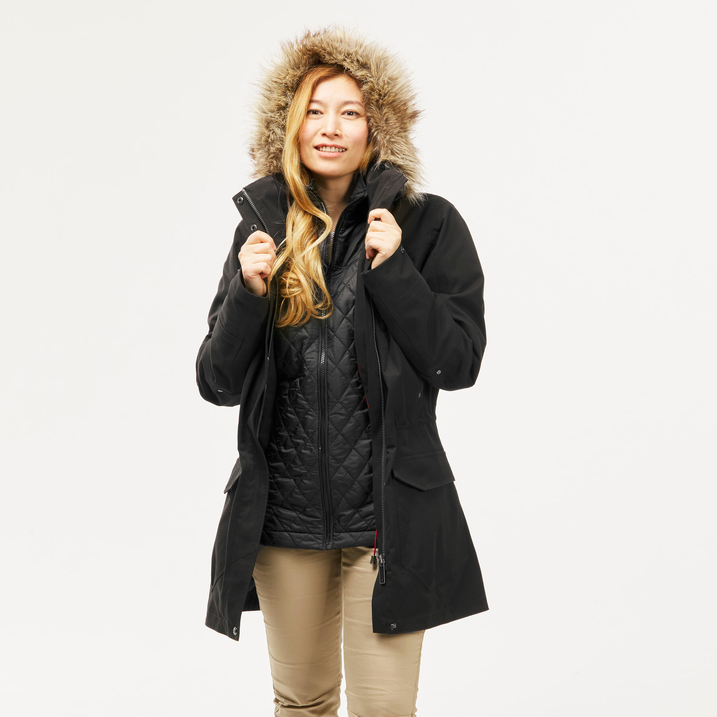 FORCLAZ Parka de montaña y trekking 3 en 1 impermeable Mujer Forclaz Travel 700