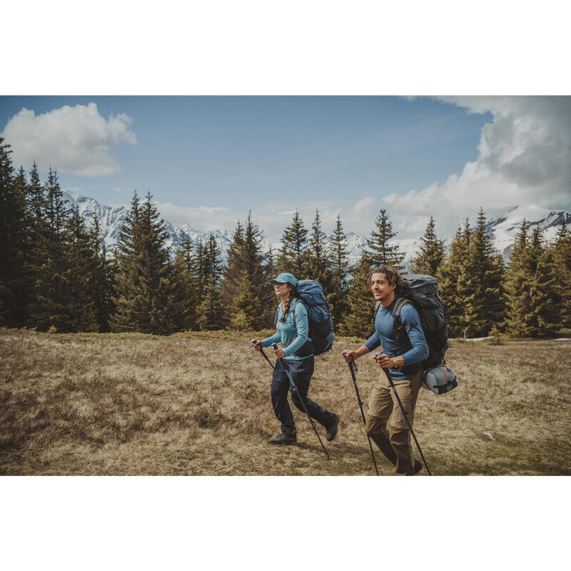 Bluză din Lână Merinos cu guler înalt cu fermoar Trekking MT500 Negru Damă