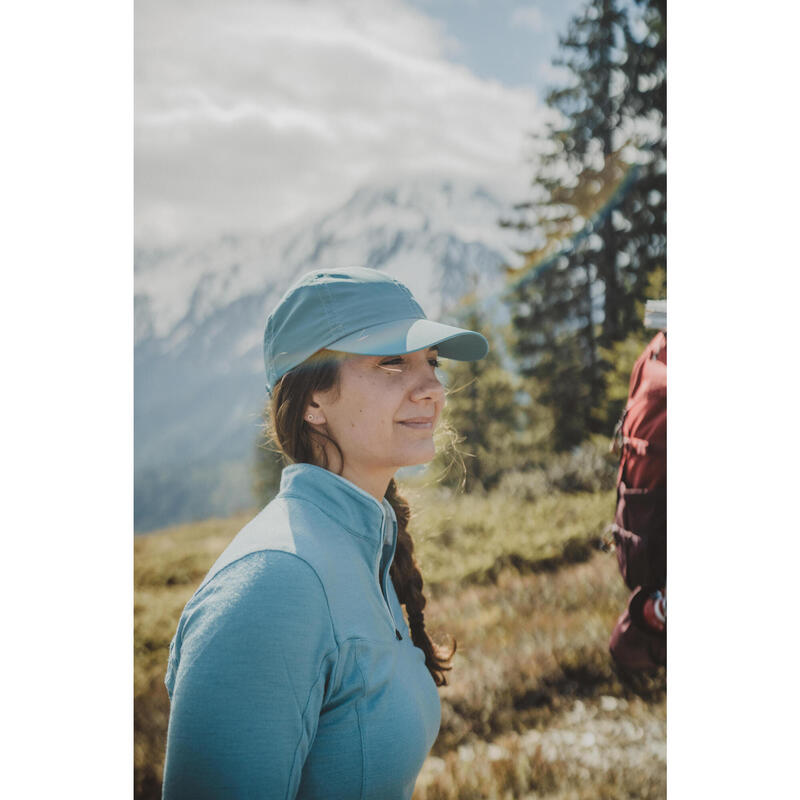 Camiseta montaña y trekking lana merina  Mujer Forclaz Trek 500 azul