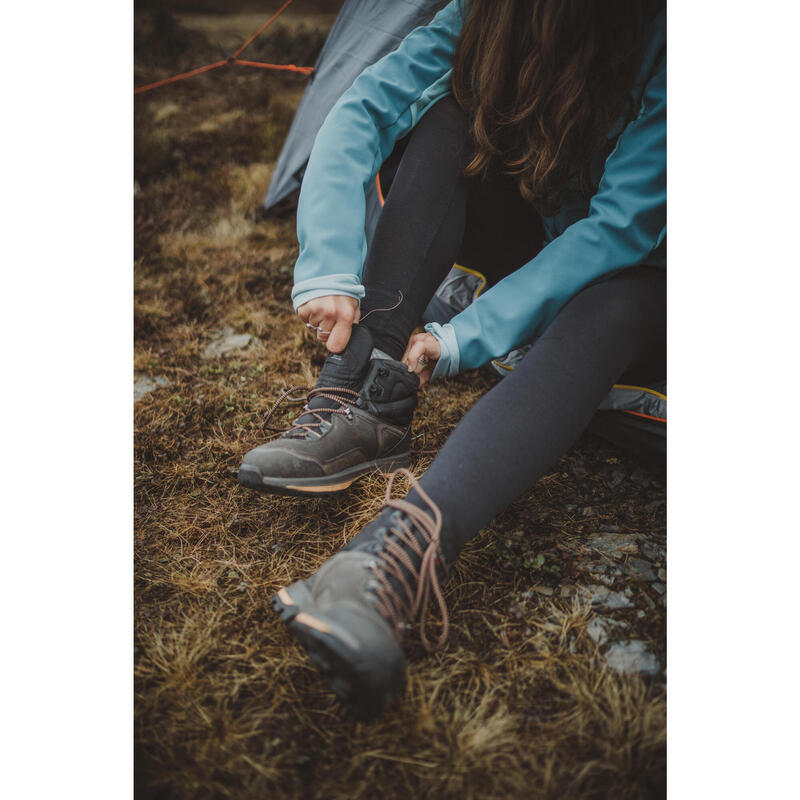 Colanți din Lână merinos Trekking la Munte MT500 Negru Damă 
