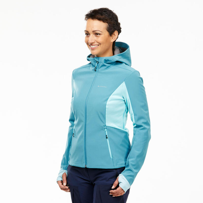 Winddichte softshell jas voor bergtrekking dames MT500 WINDWARM turquoise