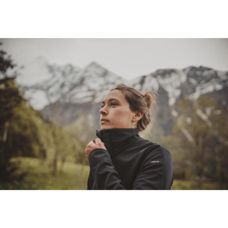Geacă Softshell cu protecție împotriva vântului Trekking MT100 Negru Damă