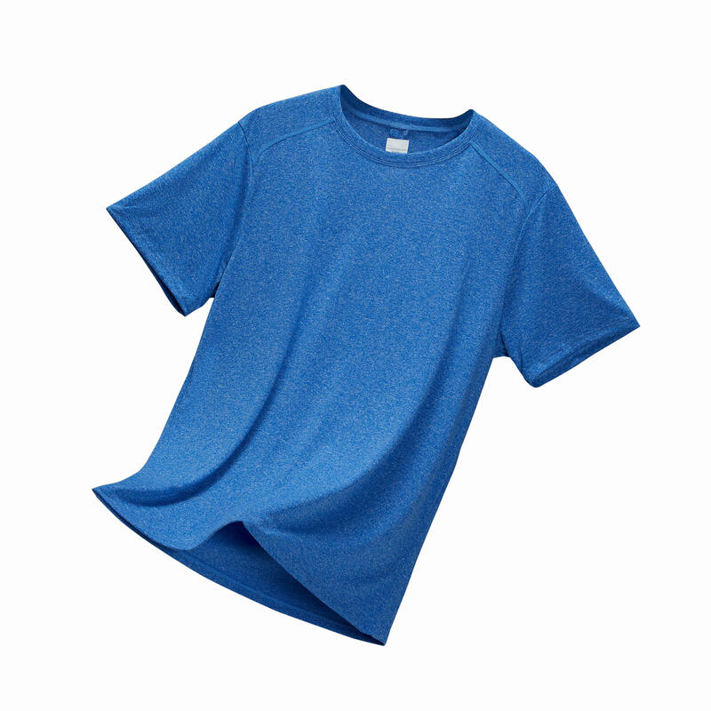 Fitnesssshirt voor heren Essential ademend ronde hals gemêleerd blauw