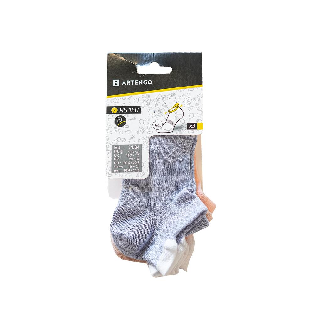 Kids' Low Sports Socks Tri-Pack RS 160 - Grey/Peach/Pink