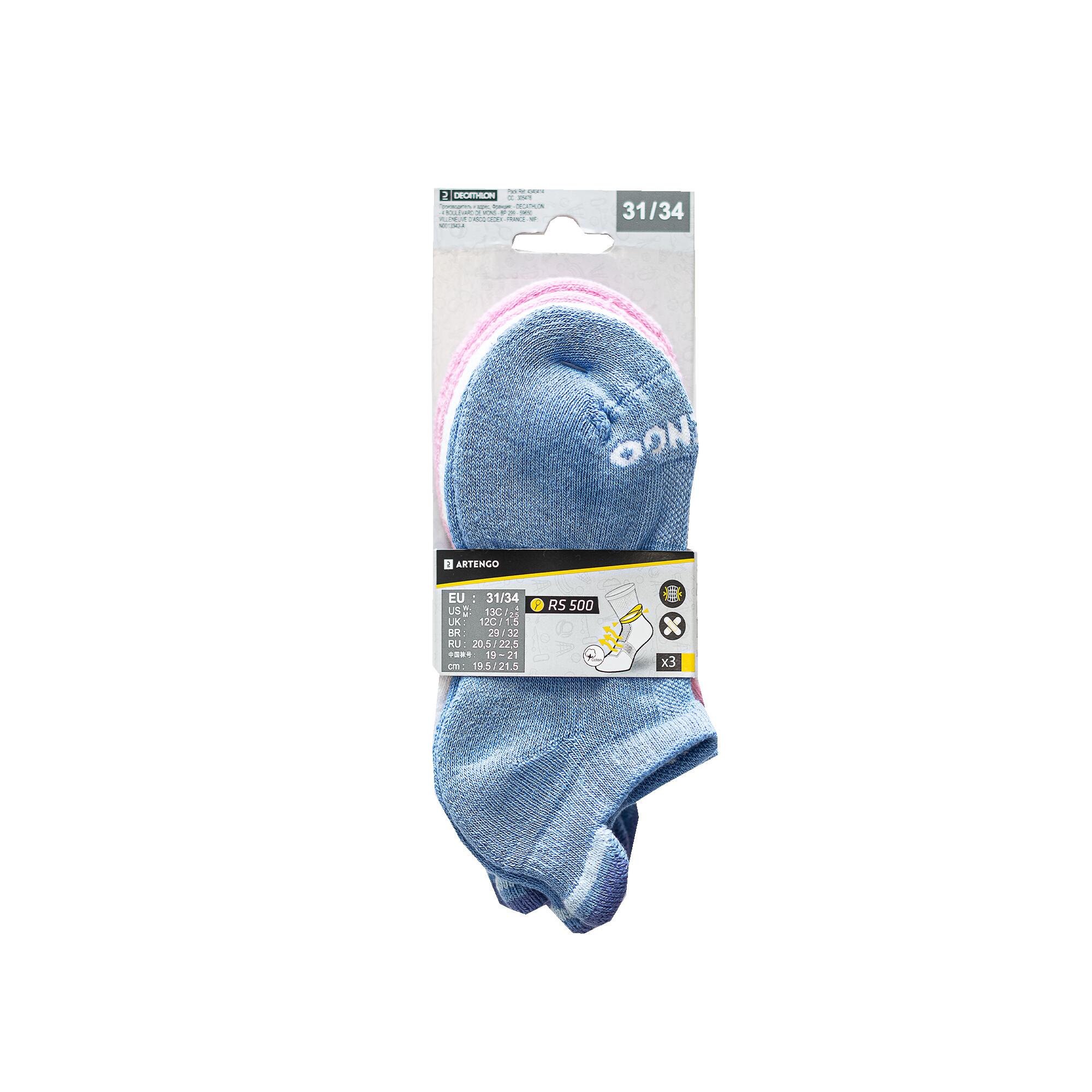 Kids' Low Tennis Socks Tri-Pack RS 500 - Blue/White/Pink 8/8