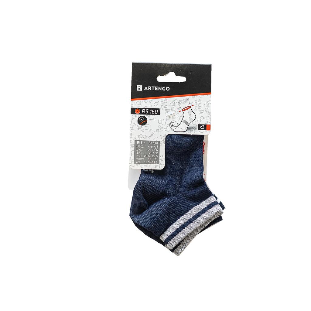 CHAUSSETTES TENNIS ENFANT MI-HAUTES ARTENGO  RS 160 MARINE BLANC ROUGE LOT DE 3