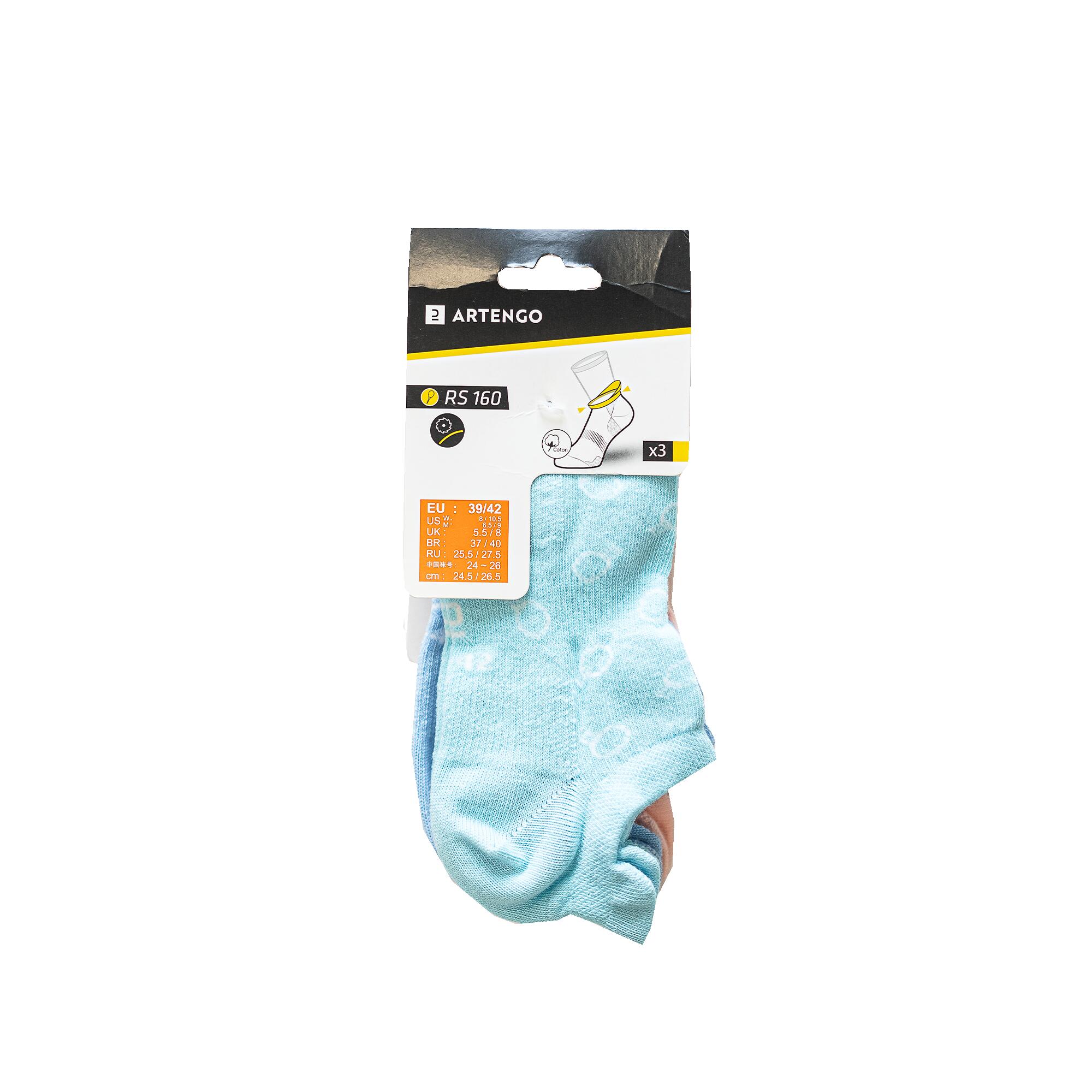 CHAUSSETTES DE SPORT BASSES ARTENGO RS 160 CIEL BLEU ROSE DEPAREILLE LOT DE 3 20/23