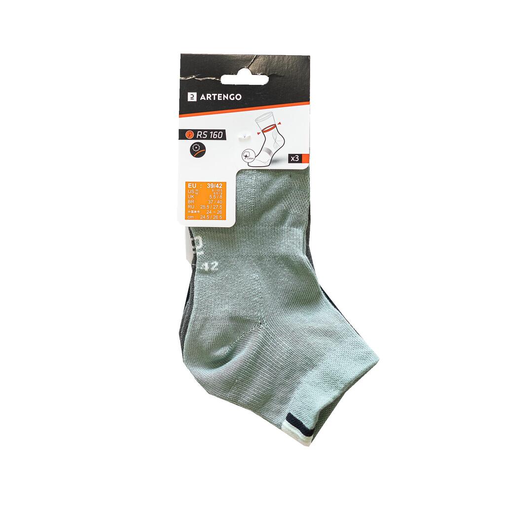 Športové ponožky RS 160 stredne vysoké 3 páry fialové a biele s potlačou