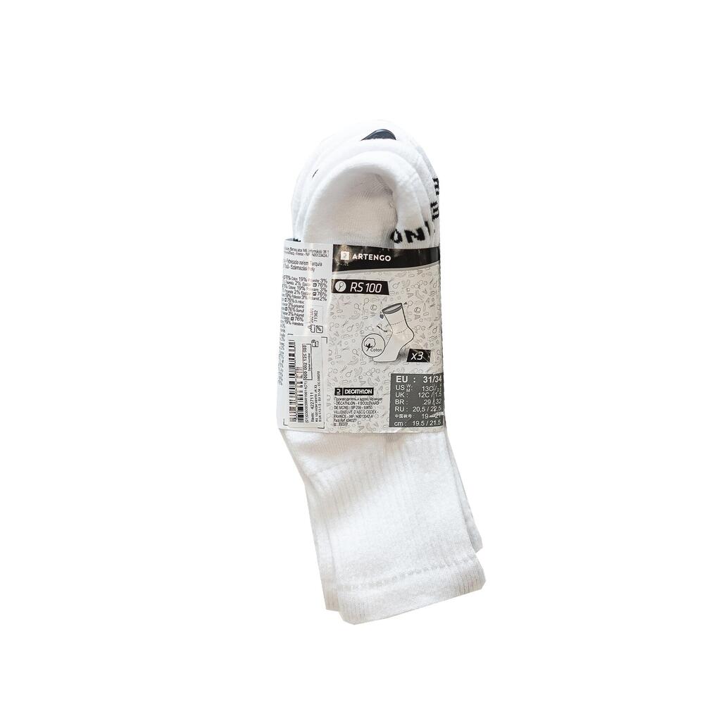 CALCETINES LARGOS DEPORTES DE RAQUETA NIÑOS ARTENGO RS 100 BLANCO LOTE 3 PARES