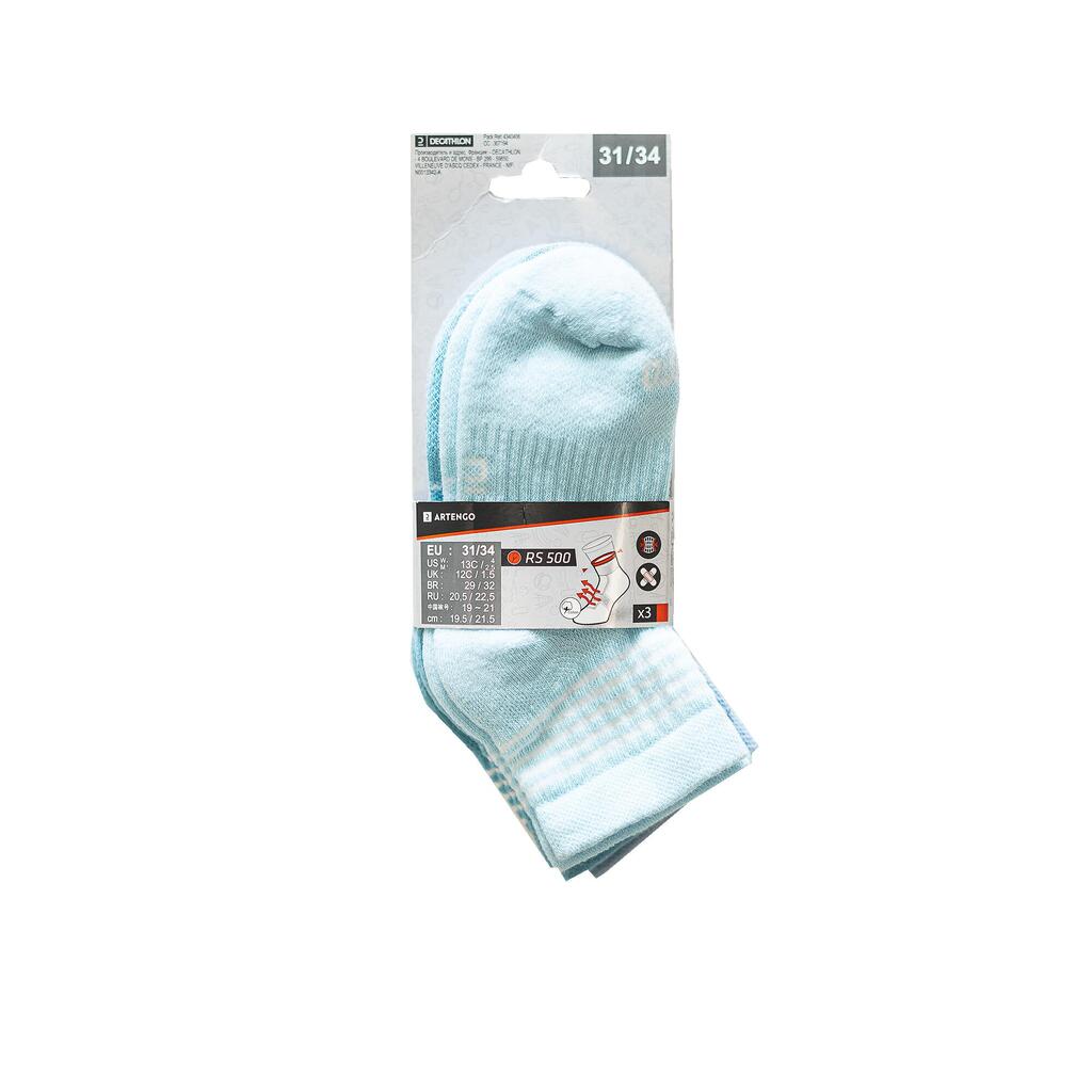 Kids' Mid Sports Socks RS 500 Tri-Pack - Blue Lines