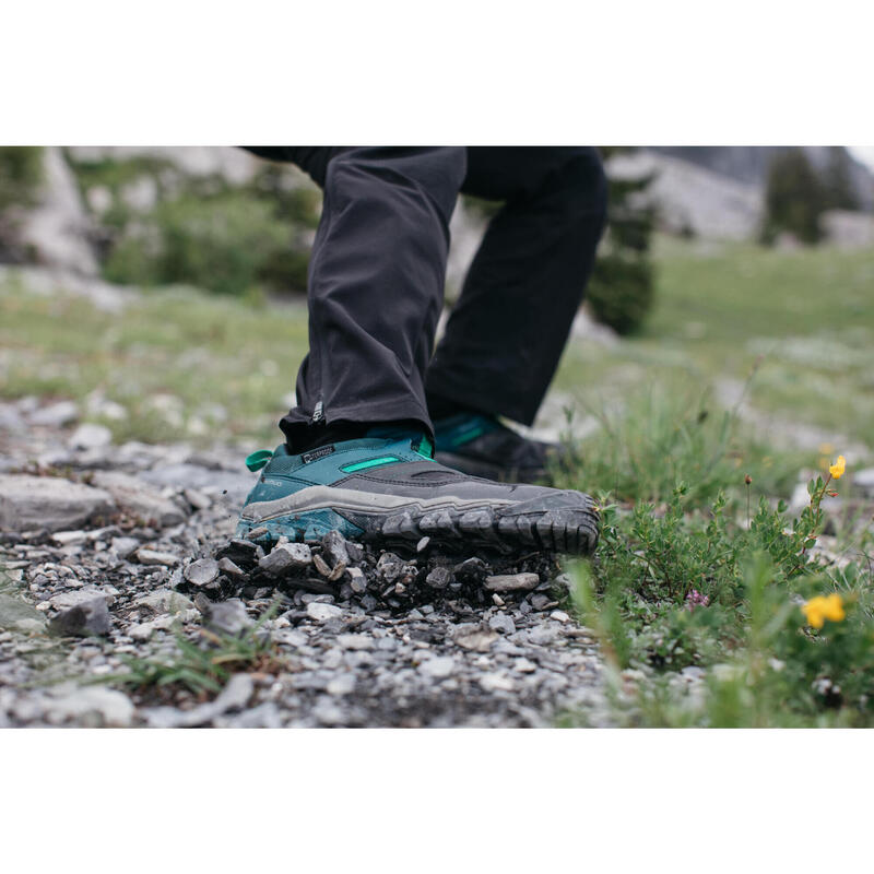 Chaussures imperméables de randonnée enfant avec lacet - CROSSROCK vertes 35-38