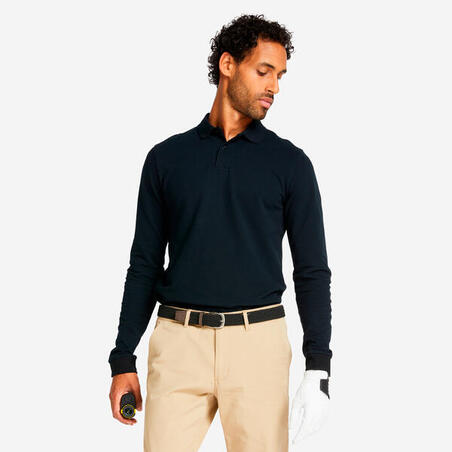 Men's golf long-sleeved polo shirt - mw500 black