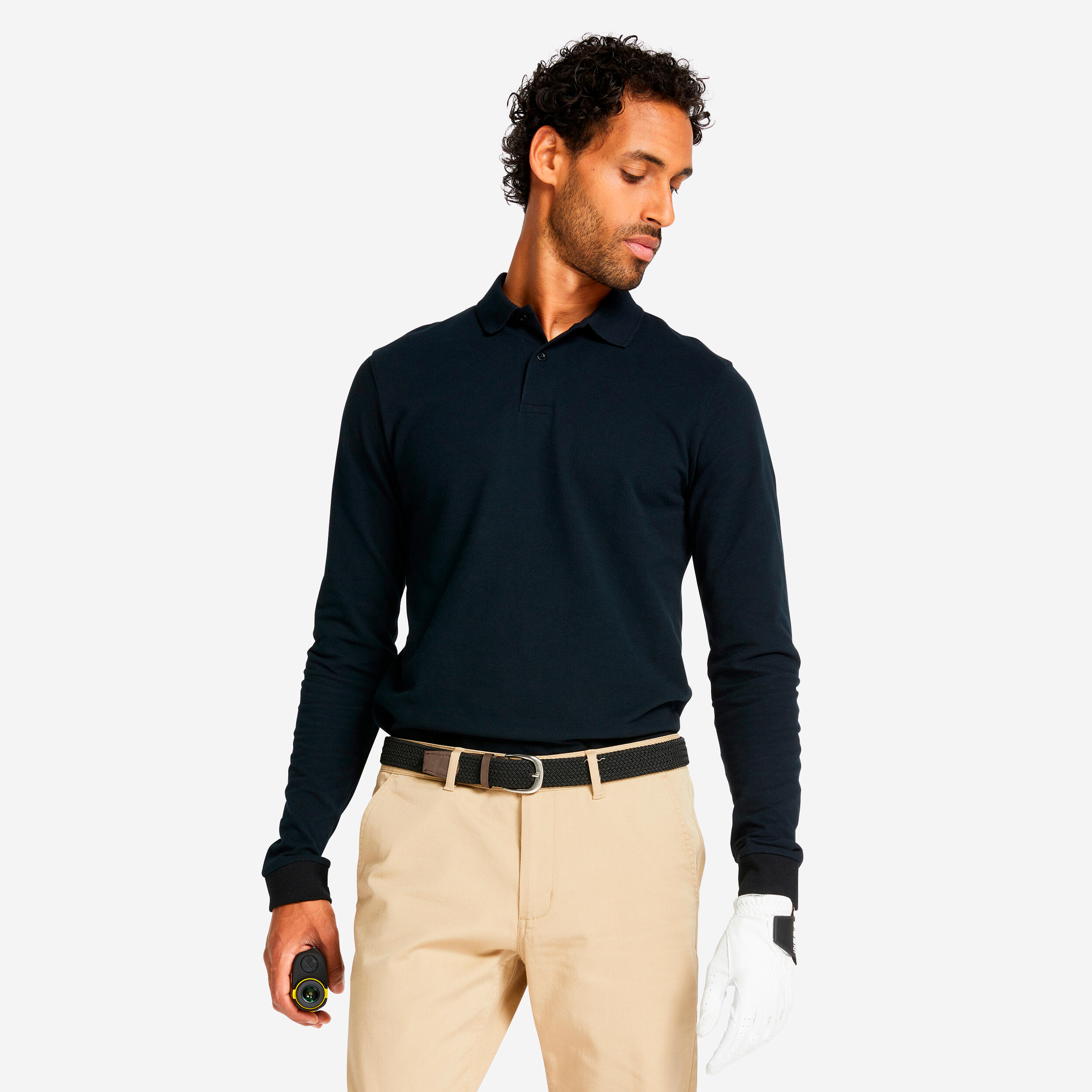 Men's golf long-sleeved polo shirt - mw500 black 1/3
