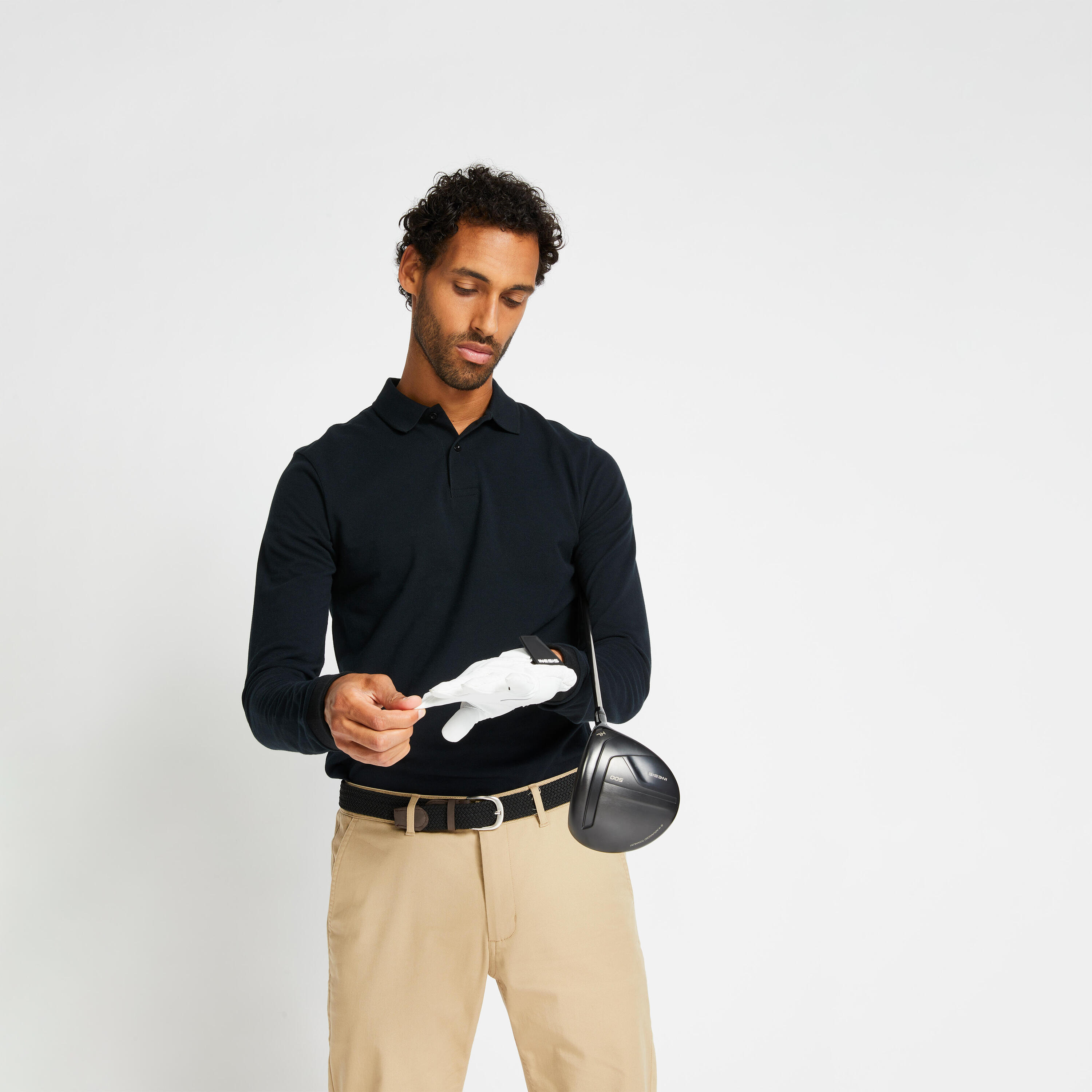 Golfpolo met lange mouwen voor heren MW500 zwart 2/5