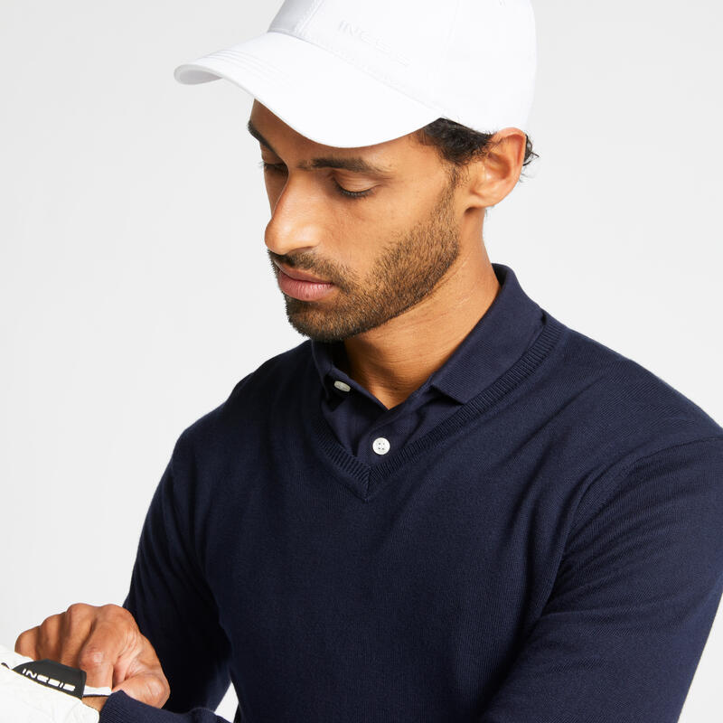 Pull de golf col V homme MW500 bleu marine