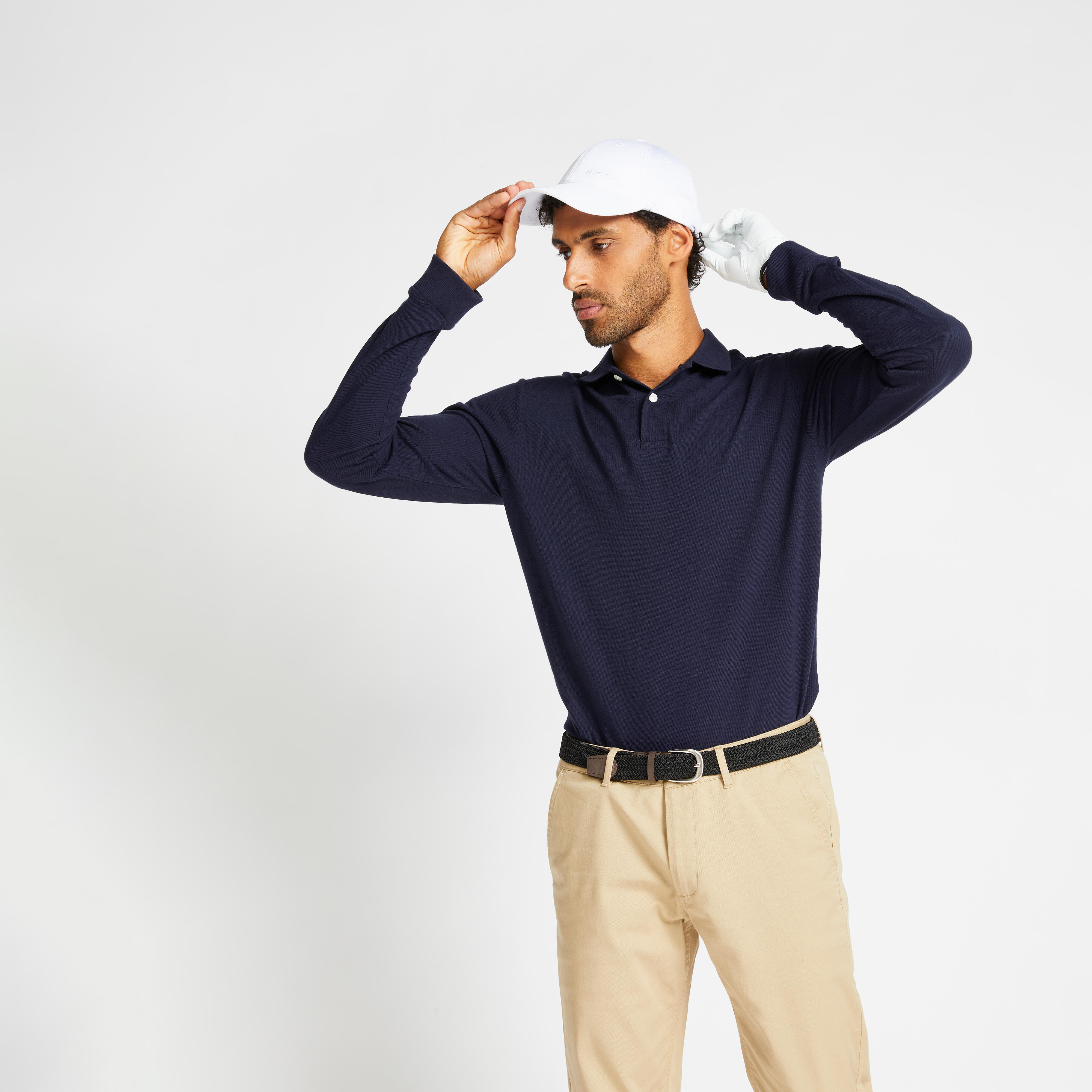 Uomo Polo da golf a maniche lunghe - MW500 blu navy