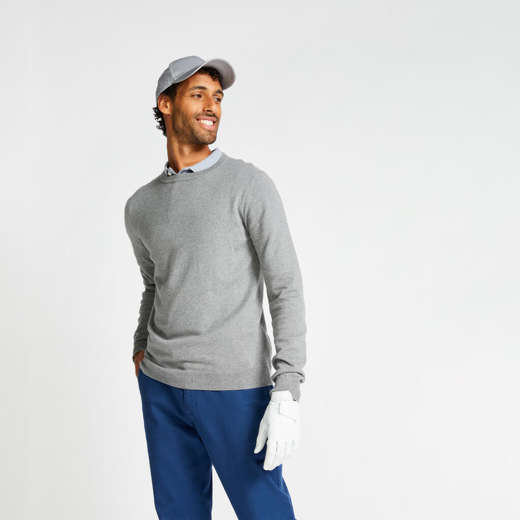 Men's crew-neck golfing pullover MW500 - hazelnut