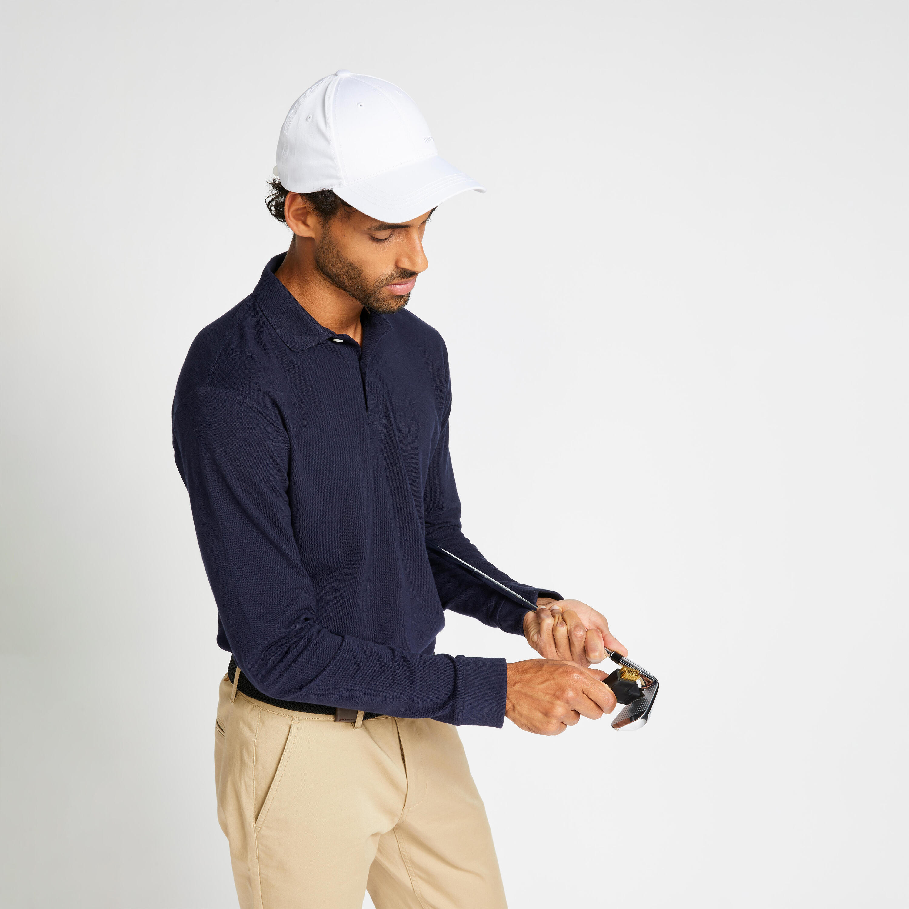 Men's golf polo long sleeved - MW500 navy blue 2/4