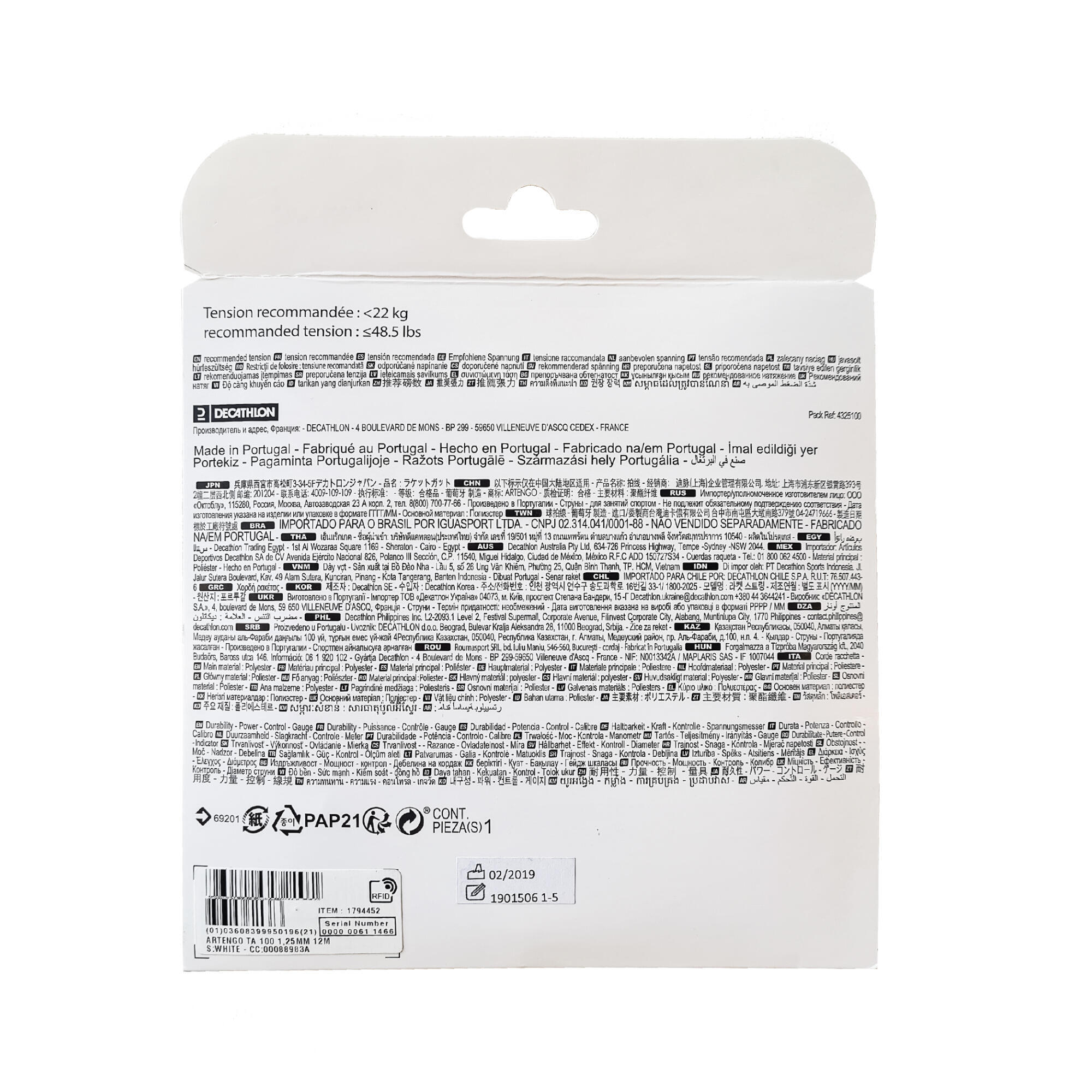 1.25 mm Monofilament Tennis String TA 100 12m - White 2/4