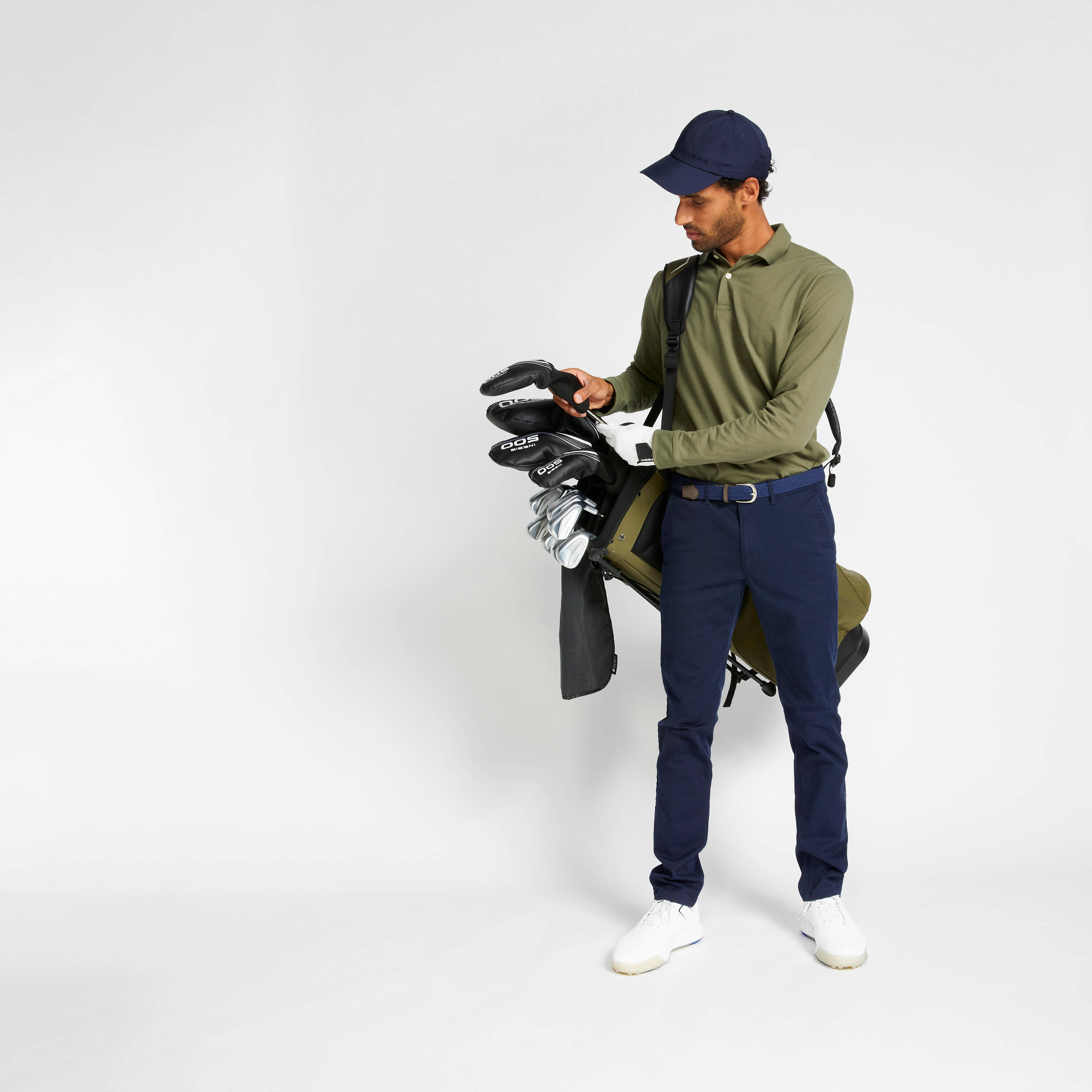 MEN'S GOLF LONG-SLEEVED POLO SHIRT - MW500 KHAKI -  2
